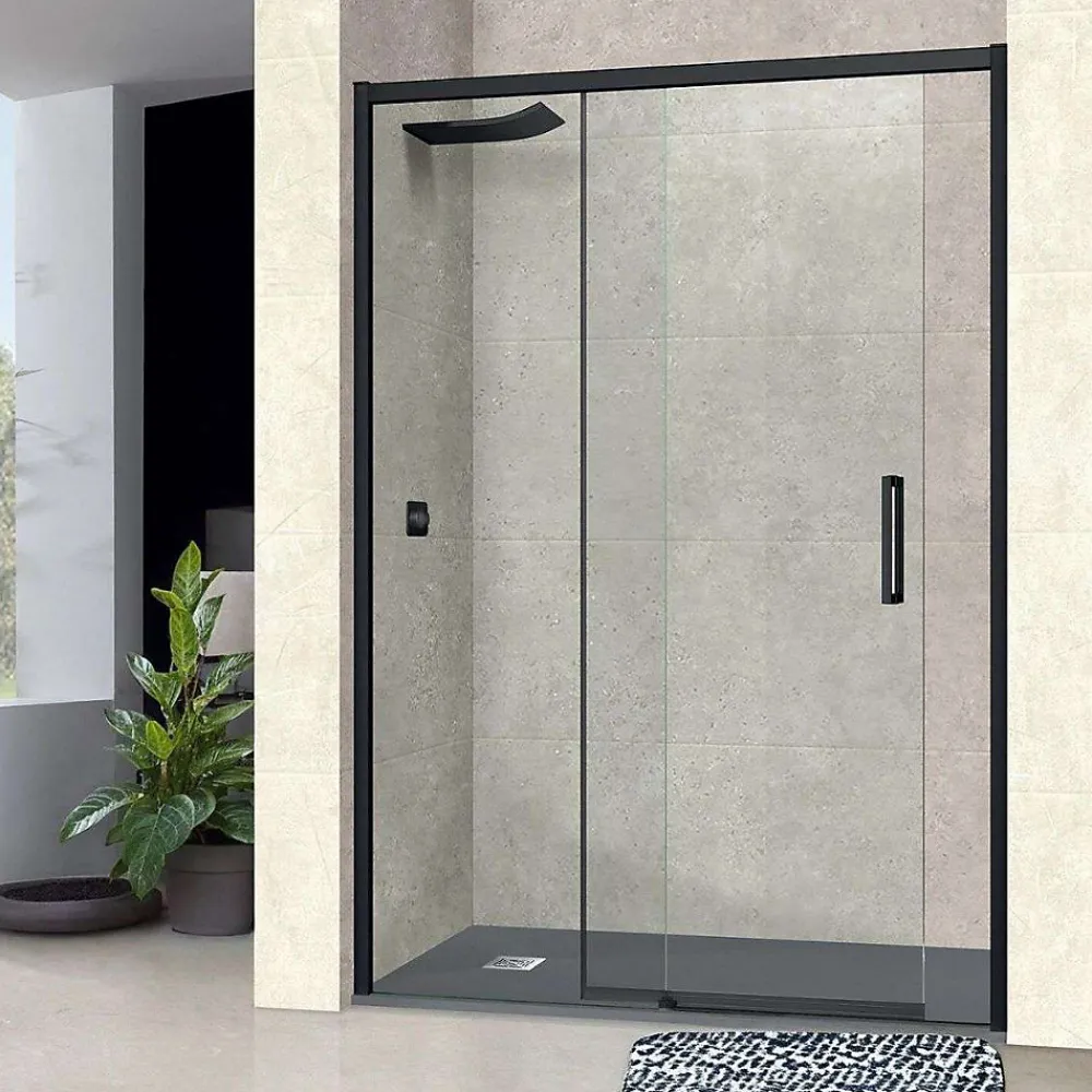 Porte De Douche|Superban Paroi de douche porte coulissante DROITE en verre ép 6mm L160/164xH195 cm - profilé noir mat - Vézannes 2P