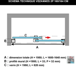 Porte De Douche|Superban Paroi de douche porte coulissante DROITE en verre ép 6mm L160/164xH195 cm - profilé noir mat - Vézannes 2P
