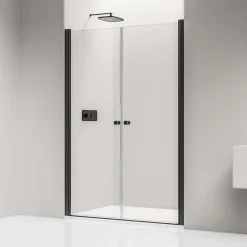 Bernstein Paroi de douche Profil noir mat 88x195cm en verre 6mm, Cabine de douche niche encastrée 2 portes battantes - NT218