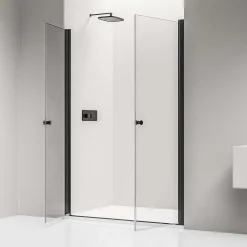 Bernstein Paroi de douche Profil noir mat 88x195cm en verre 6mm, Cabine de douche niche encastrée 2 portes battantes - NT218