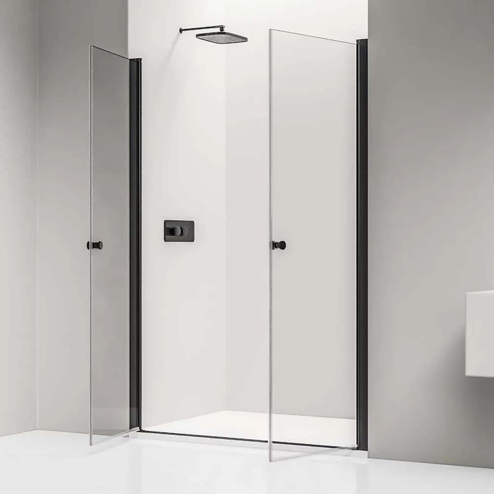 Bernstein Paroi de douche Profil noir mat 88x195cm en verre 6mm, Cabine de douche niche encastrée 2 portes battantes - NT218
