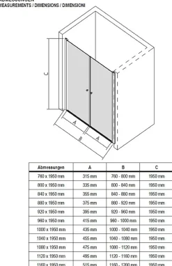 Bernstein Paroi de douche Profil noir mat 88x195cm en verre 6mm, Cabine de douche niche encastrée 2 portes battantes - NT218