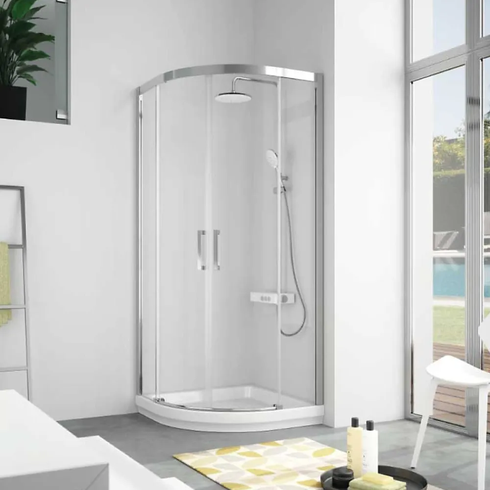 Cabine De Douche|Kassandra Paroi de douche semi-circulaire 2 verres fixes + 2 portes coulissantes S400 80x80 cm rayon 55cm