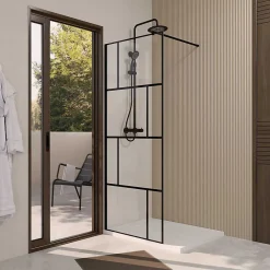 Paroi De Douche|Aurlane Paroi de Douche Serigraphie Briques 80x195cm - Verre Anticalcaire 8mm - Profilé Noir Mat