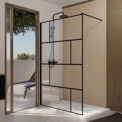 Aurlane Paroi de Douche Serigraphie Briques 120x195cm - Verre Anticalcaire 8mm - Profilé Noir Mat
