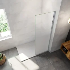 Paroi de douche verre trempé sérigraphié Brume en 8 mm verre - 50 x 200 cm - Profilés chrome et Intimité & élégance