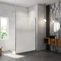 Paroi de douche verre trempé sérigraphié Brume en 8 mm verre - 90 x 200 cm - Profilés chrome avec barre de fixation 90cm
