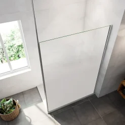 Paroi de douche verre trempé sérigraphié Brume en 8 mm verre - 90 x 200 cm - Profilés chrome avec barre de fixation 90cm