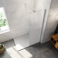 Paroi de douche verre trempé sérigraphié Brume en 8 mm verre - 50 x 200 cm - Profilés chrome avec barre de fixation 90cm