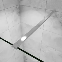 Paroi de douche verre trempé sérigraphié Brume en 8 mm verre - 50 x 200 cm - Profilés chrome avec barre de fixation 90cm
