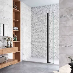 Paroi De Douche|AICA Sanitaire Paroi de douche volet pivotant noir - seul pour paroi de douche à italienne - 8mm verre anticalcaire - 30x200 cm