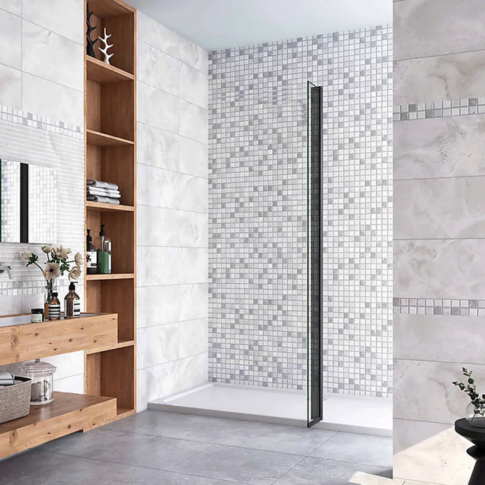 Paroi De Douche|AICA Sanitaire Paroi de douche volet pivotant noir - seul pour paroi de douche à italienne - 8mm verre anticalcaire - 30x200 cm