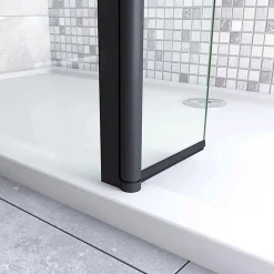 Paroi De Douche|AICA Sanitaire Paroi de douche volet pivotant noir - seul pour paroi de douche à italienne - 8mm verre anticalcaire - 30x200 cm