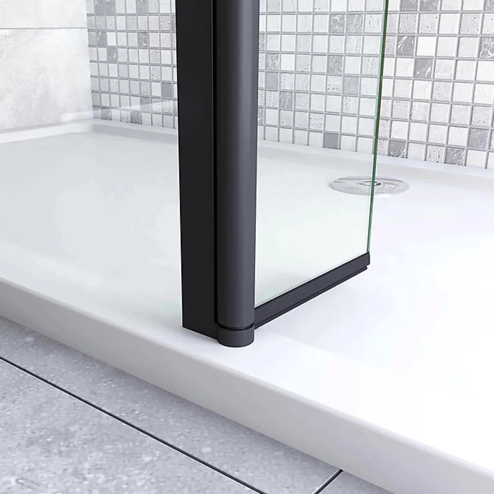 Paroi De Douche|AICA Sanitaire Paroi de douche volet pivotant noir - seul pour paroi de douche à italienne - 8mm verre anticalcaire - 30x200 cm
