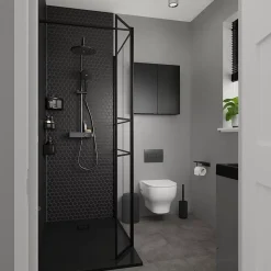Paroi de douche walk in et volet verre transparent profilé noir 90 + 28 cm, GoodHome Ahti