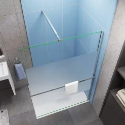 Paroi De Douche| Paroi de douche 120x200 cm - 8mm verre trempé bande dépoli + barre extensible 73-120 cm + Étagère de Douch 120 cm