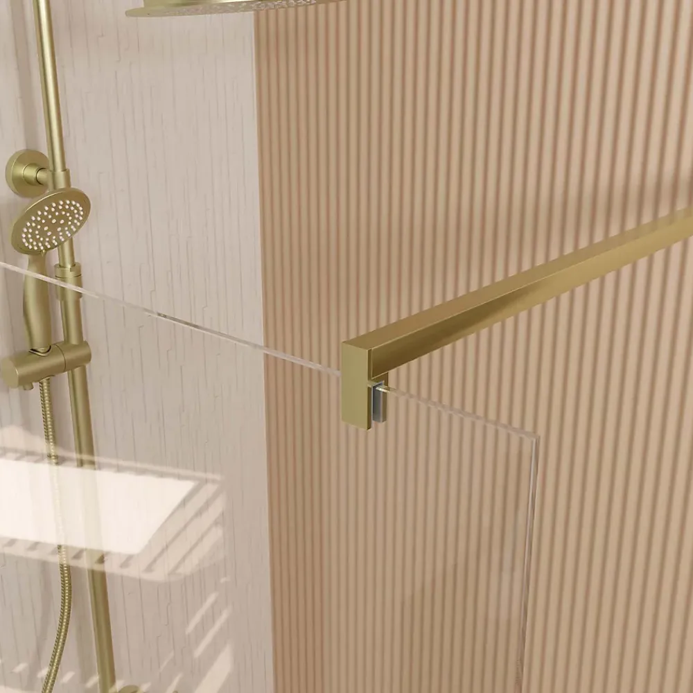 Aurlane Paroi de Douche 50x195 cm en Verre Trempé 5 mm - Finition Or Brossé - GOLD ELEMENTARY