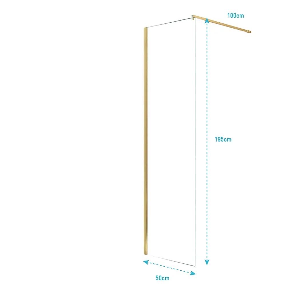 Aurlane Paroi de Douche 50x195 cm en Verre Trempé 5 mm - Finition Or Brossé - GOLD ELEMENTARY