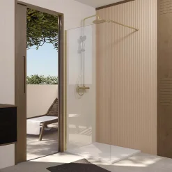 Aurlane Paroi de Douche 100x195 cm en Verre Trempé 5 mm - Finition Or Brossé - GOLD ELEMENTARY