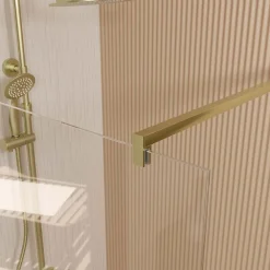 Aurlane Paroi de Douche 100x195 cm en Verre Trempé 5 mm - Finition Or Brossé - GOLD ELEMENTARY