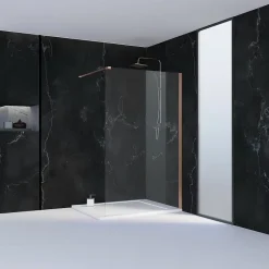 Paroi De Douche|Essebagno Paroi de douche 120x200 cm verre anticalcaire 6mm avec barre de fixation en aluminium Cuivre Brossé