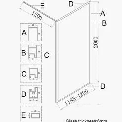 Paroi De Douche|Essebagno Paroi de douche 120x200 cm verre anticalcaire 6mm avec barre de fixation et cadre complet en aluminium Or Brossé Square