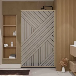 Aurlane Paroi de douche 120x200 HINATA - Style Japandi Geometrique - Cadre Effet Bois - Verre 6mm