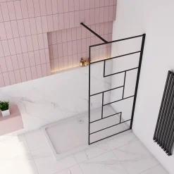 Paroi de douche 90x200cm avec barre de fixation carrée 140cm,8mm verre anticalcaire,style atelier - Noir mat