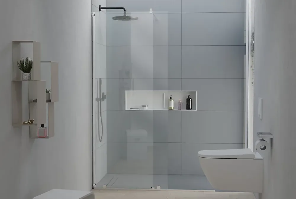 Paroi de douche 195x140cm en verre claire 8mm, Cabine de douche porte coulissante - NT101