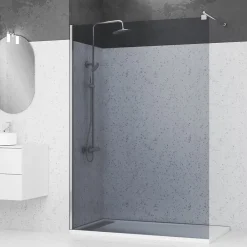 Paroi De Douche|Aurlane Paroi de Douche 140x200cm Verre Fumé 8mm - Barre de Fixation Extensible et Profil Chrome