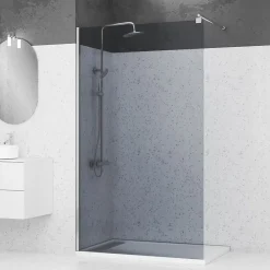 Paroi De Douche|Aurlane Paroi de Douche 120x200cm Verre Fumé 8mm - Barre de Fixation Extensible et Profil Chrome