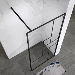 Paroi De Douche| Paroi douche Italienne INEA noir 100 x 200 cm verre sérigraphié 8mm, atelier, transparent - Saniverre