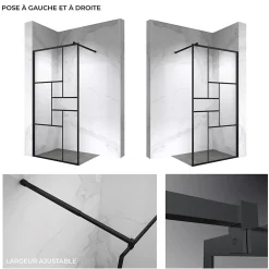 Paroi De Douche| Paroi douche Italienne INEA noir 100 x 200 cm verre sérigraphié 8mm, atelier, transparent - Saniverre