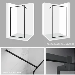 Paroi De Douche| Paroi douche Italienne LUCIA noir 90 x 200 cm, verre 8mm, transparent anticalcaire - Saniverre