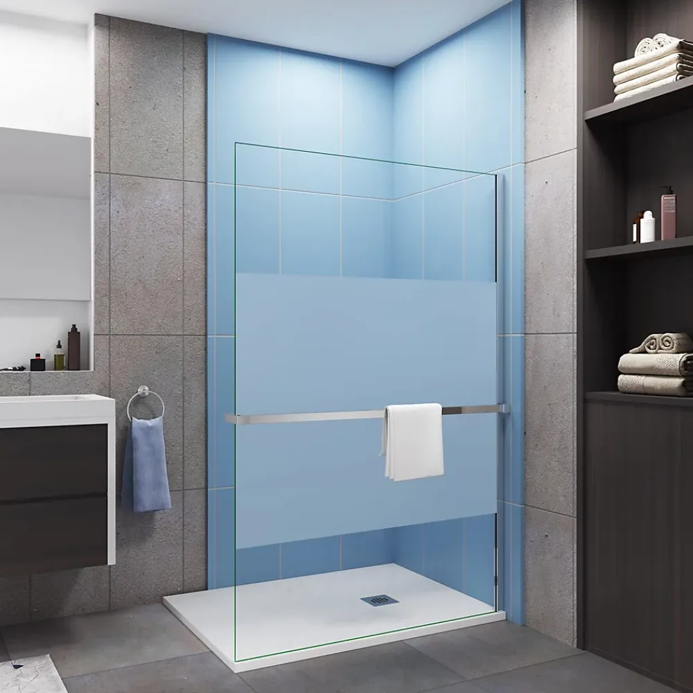 Paroi De Douche| Paroi douche italienne 120x200 cm verre 8mm anticalcaire bande dépoli + Étagère de Douche alu chromé 120 cm