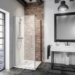 Paroi De Douche| Paroi latérale fixe pour porte de douche pivotante l.90xH.190cm, verre transparent anticalcaire 5mm, profilé noir, Schulte NewStyle