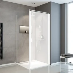 Paroi De Douche|Schulte Paroi latérale fixe pour porte de douche pivotante I.80xH.180cm, verre transparent 5mm, profilé blanc, Sunny