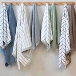 Serviette De Bain|Linnea Parure de bain 7 pièces collection PURE LIGHT motif rayures pur coton gris
