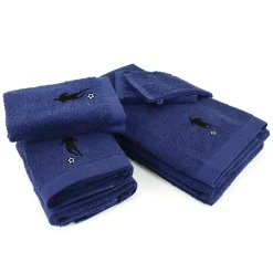 Serviette De Bain|Linnea Parure de bain 8 pièces coton 550g/m2 PURE FOOTBALL Bleu Marine