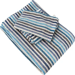 Linnea Parure de bain à rayures pur coton collection BREEZE 4 pièces bleu