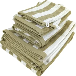 Serviette De Bain|Linnea Parure de bain coton collection EFFICIENCE STRIPES 7 pièces vert olive