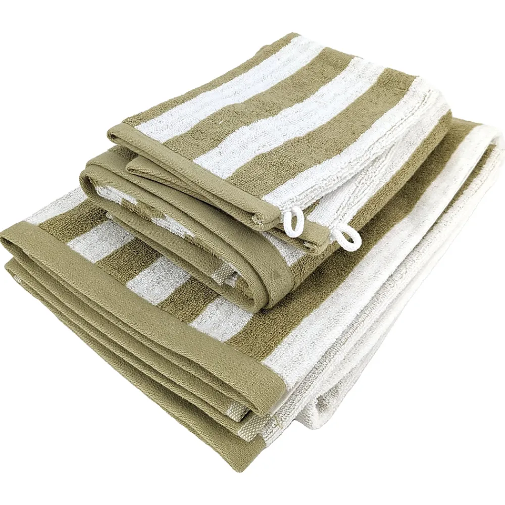 Serviette De Bain|Linnea Parure de bain coton collection EFFICIENCE STRIPES 4 pièces vert olive