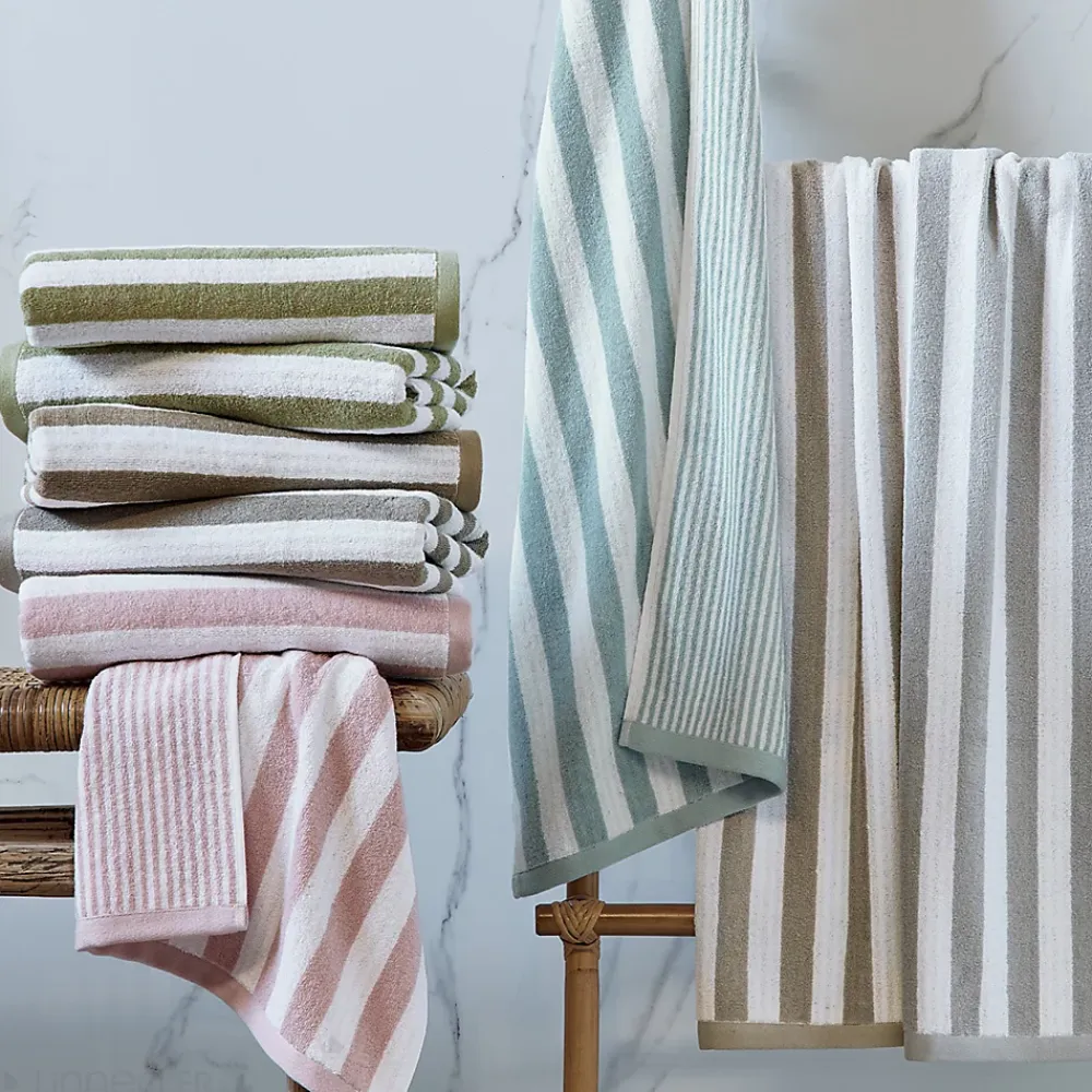Serviette De Bain|Linnea Parure de bain coton collection EFFICIENCE STRIPES 4 pièces vert olive