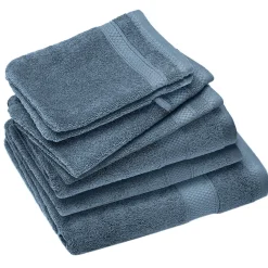 Serviette De Bain|Linnea Parure de bain coton 550g/m2 NAÏA par lot de 7 bleu Orage