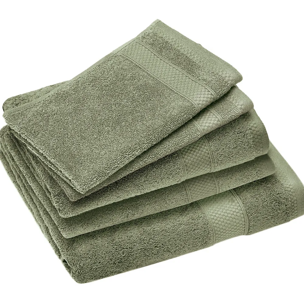 Serviette De Bain|Linnea Parure de bain coton 550g/m2 NAÏA par lot de 5 vert Olive