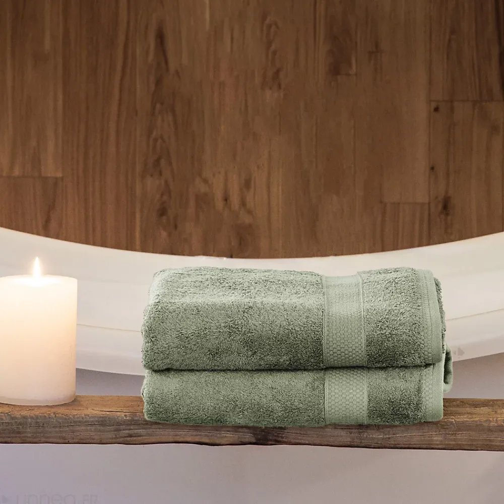 Serviette De Bain|Linnea Parure de bain coton 550g/m2 NAÏA par lot de 5 vert Olive