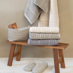 Serviette De Bain|Linnea Parure de bain en fils retors pur coton collection SWELL 7 pièces beige