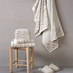 Linnea Parure de bain par 7 ZEBRA SOFT uni bord zèbre beige