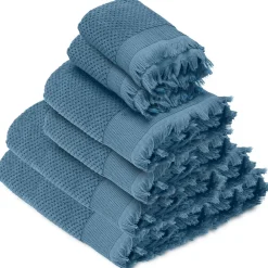 Serviette De Bain|Linnea Parure de bain TETHYS 6 pièces micro-coton bleu Orage