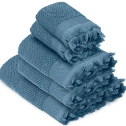 Serviette De Bain|Linnea Parure de bain TETHYS 5 pièces micro-coton bleu Orage